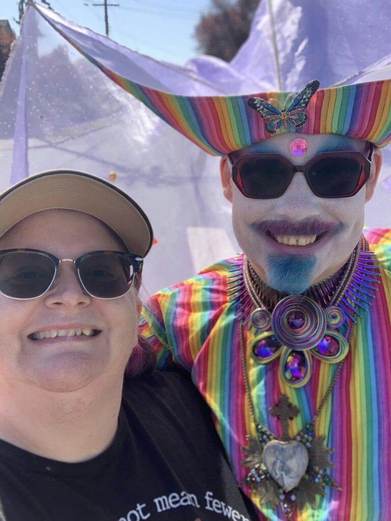 Suzie at Snohomish Pride 2023 with a Sister of Perpetual Indulgence