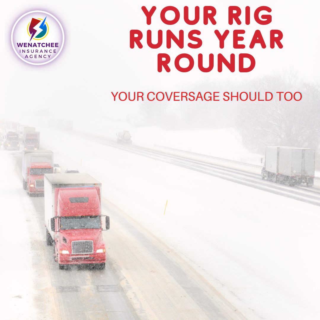 Semi tractor and trailer in snow storm over a mountain pass